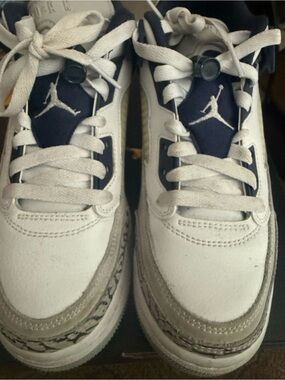 Jordan Kids White and Navy Leather Sneakers